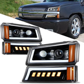 Hawkglow LED Headlights Assembly DOT Approved with DRL Turn Signal High/Low Sealed Beam Side Marker Compatible with 2003-2006 Chevy Silverado Avalanche